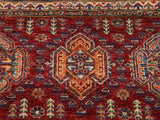 handmade Geometric Khurgeen Blue Red Hand Knotted RUNNER 100% WOOL area rug 3x9
