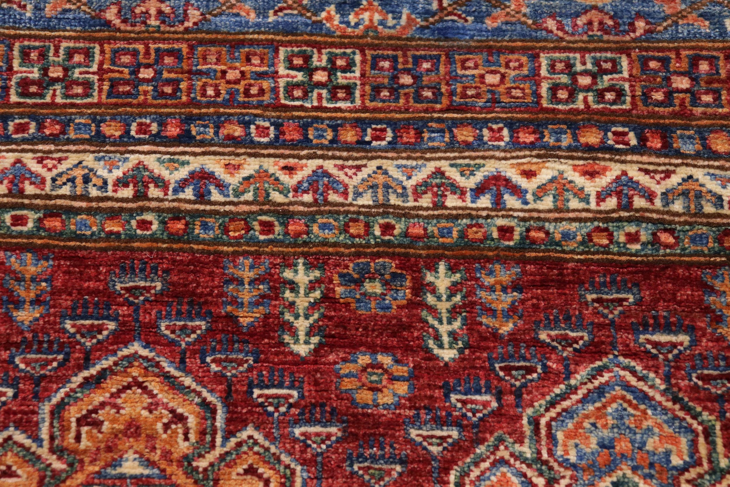 handmade Geometric Kurjean Blue Red Hand Knotted RUNNER 100% WOOL area rug 3x9