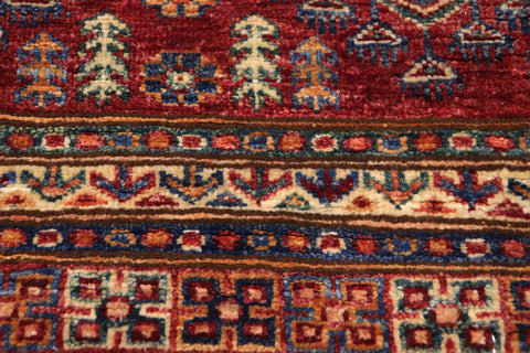 handmade Geometric Kurjean Blue Red Hand Knotted RUNNER 100% WOOL area rug 3x9