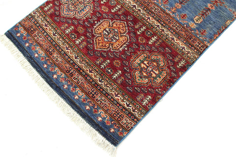 handmade Geometric Kurjean Blue Red Hand Knotted RUNNER 100% WOOL area rug 3x9