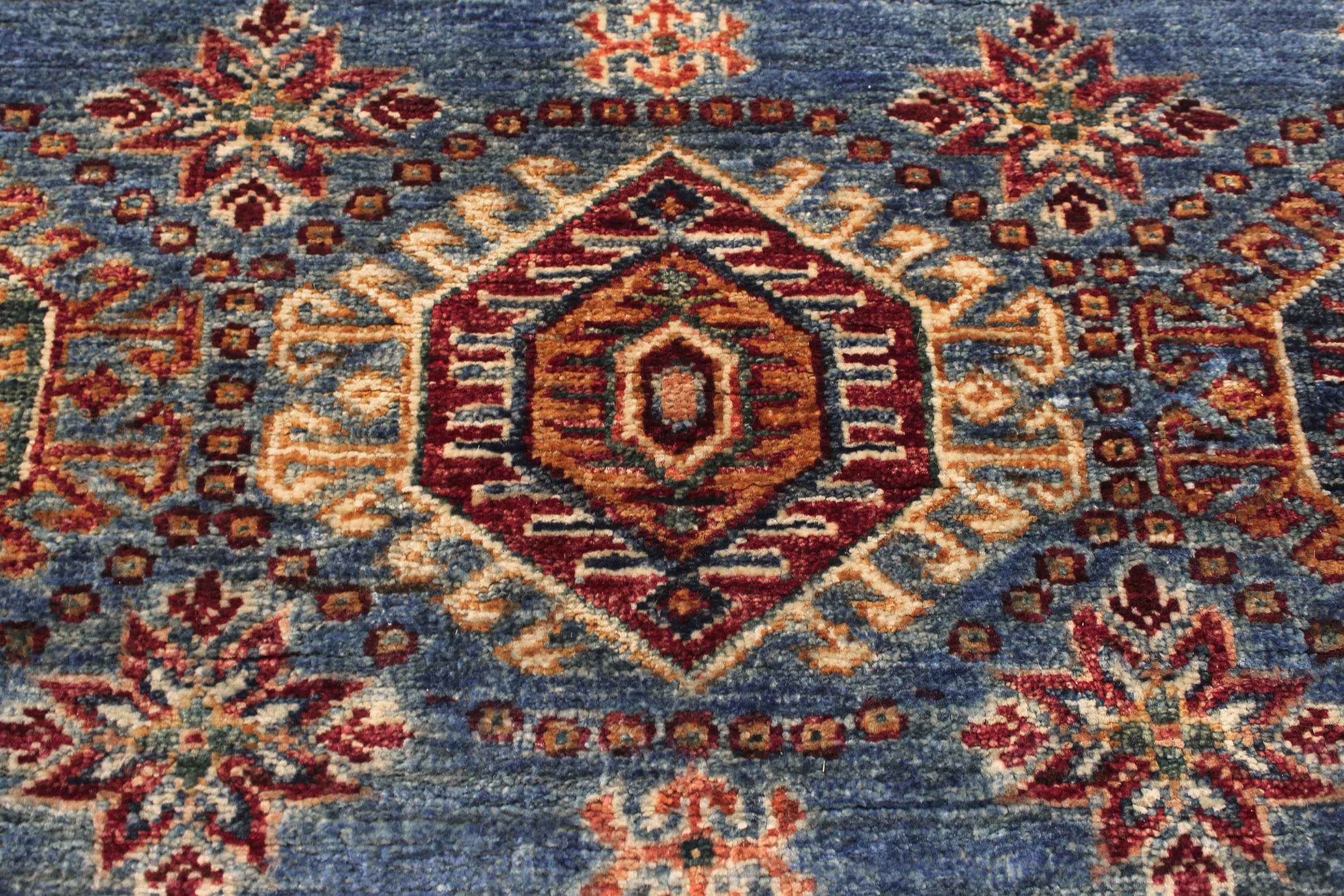 handmade Geometric Kurjean Blue Red Hand Knotted RUNNER 100% WOOL area rug 3x9