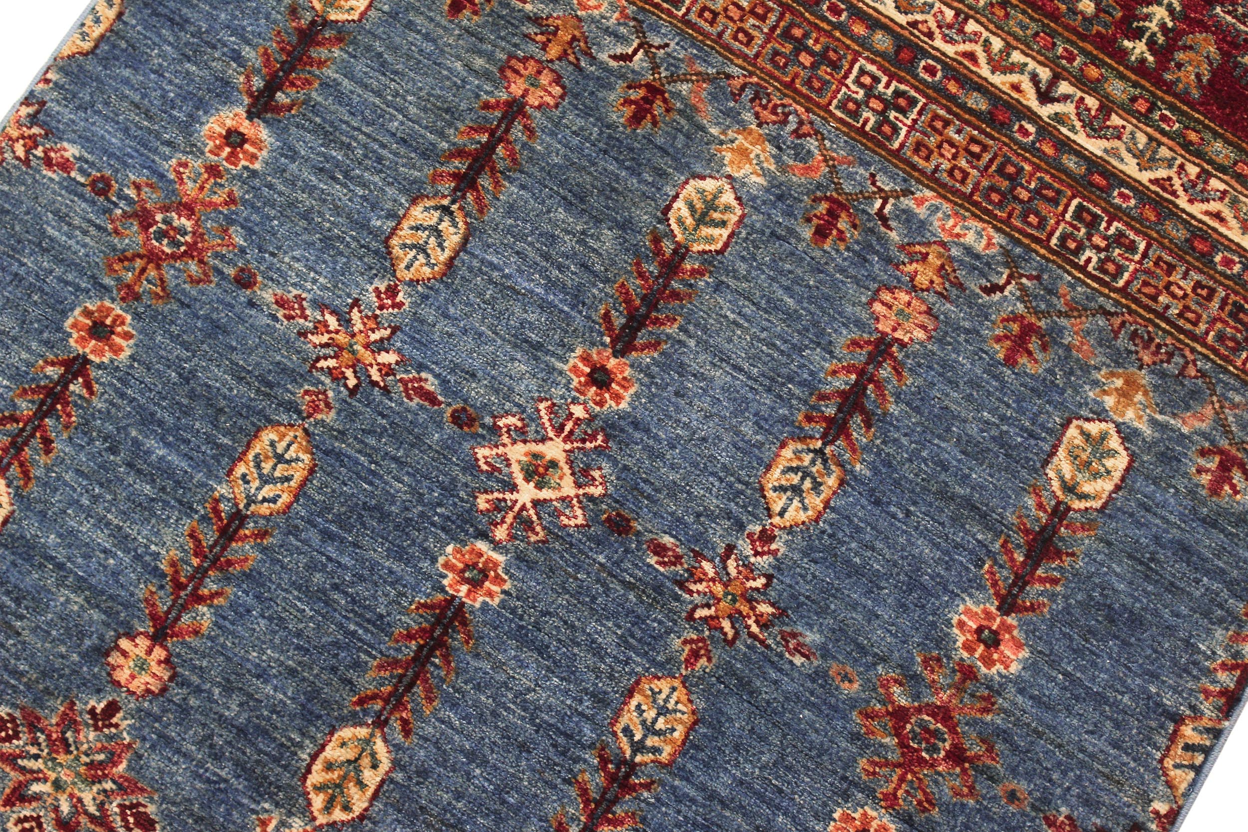 handmade Geometric Kurjean Blue Red Hand Knotted RUNNER 100% WOOL area rug 3x9