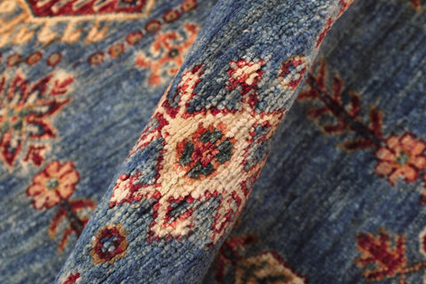 handmade Geometric Kurjean Blue Red Hand Knotted RUNNER 100% WOOL area rug 3x9