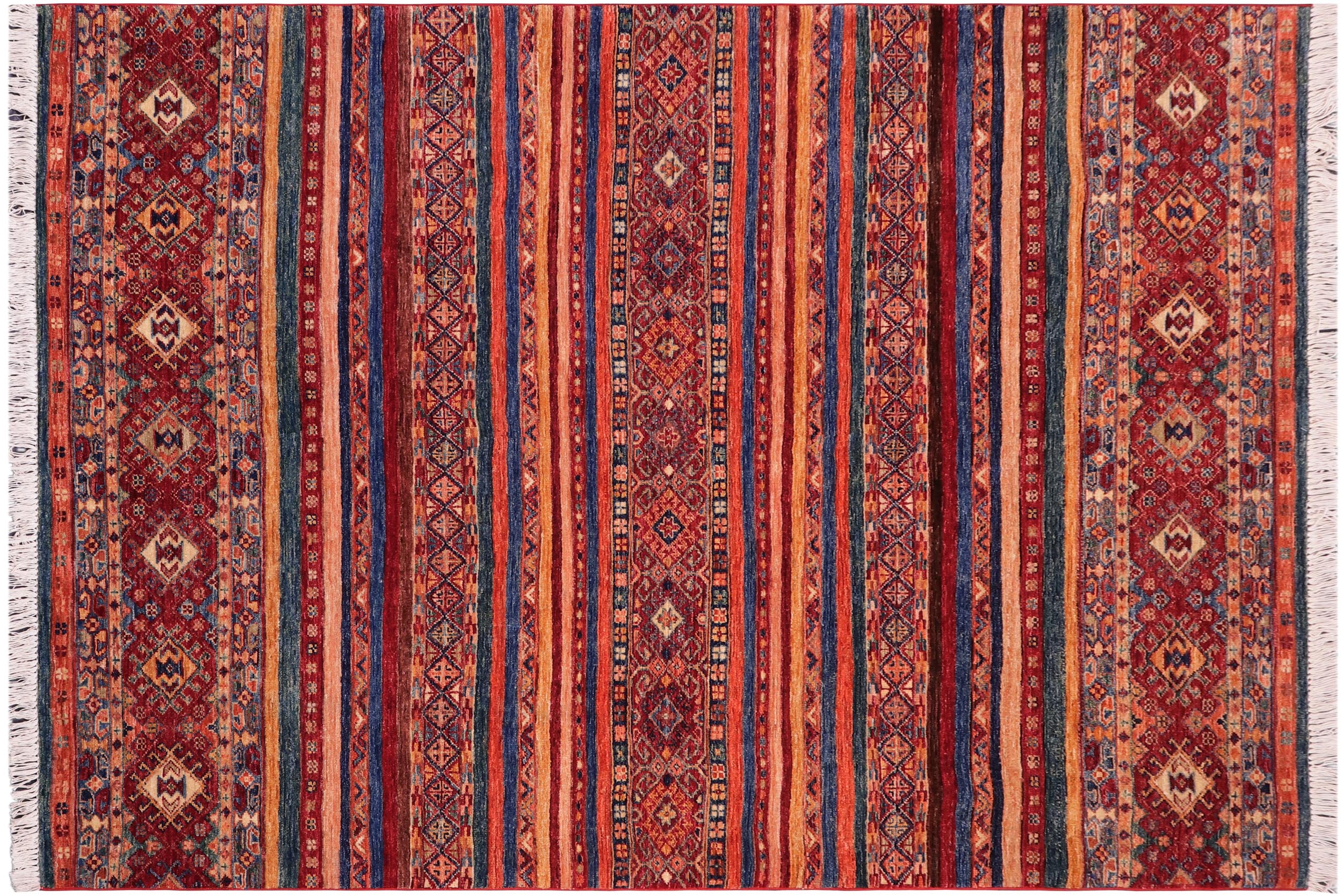 handmade Geometric Kurjean Red Blue Hand Knotted RECTANGLE 100% WOOL area rug 5x7