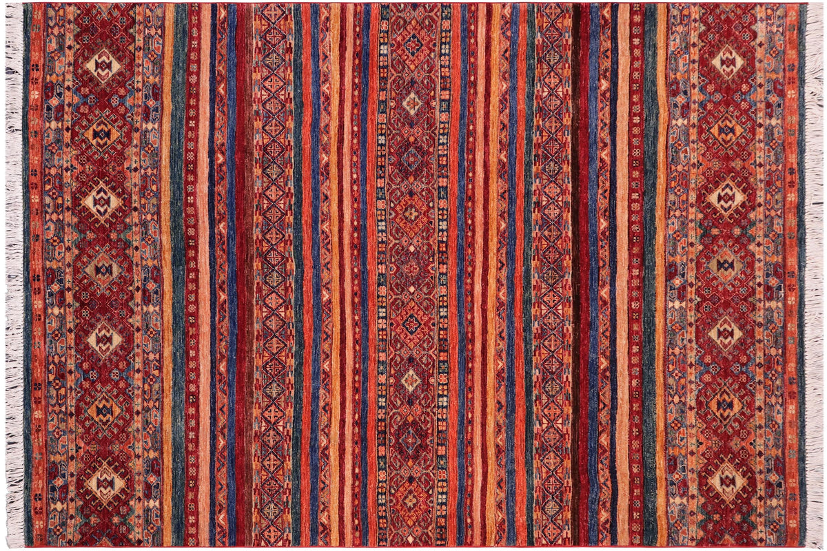 handmade Geometric Kurjean Red Blue Hand Knotted RECTANGLE 100% WOOL area rug 5x7