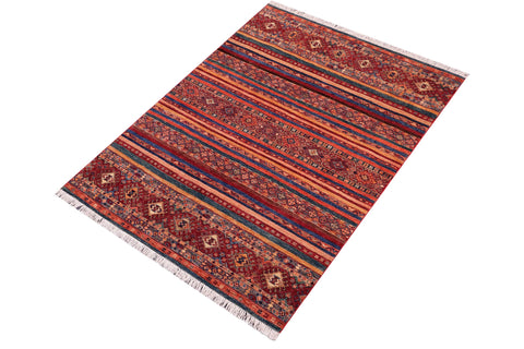 handmade Geometric Kurjean Red Blue Hand Knotted RECTANGLE 100% WOOL area rug 5x7