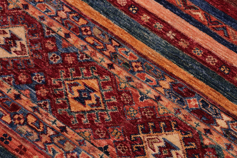 handmade Geometric Kurjean Red Blue Hand Knotted RECTANGLE 100% WOOL area rug 5x7