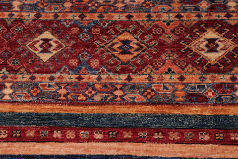 handmade Geometric Kurjean Red Blue Hand Knotted RECTANGLE 100% WOOL area rug 5x7