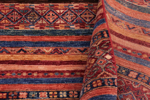 handmade Geometric Kurjean Red Blue Hand Knotted RECTANGLE 100% WOOL area rug 5x7