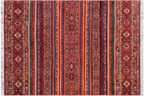 handmade Geometric Kurjean Red Blue Hand Knotted RECTANGLE 100% WOOL area rug 5x7