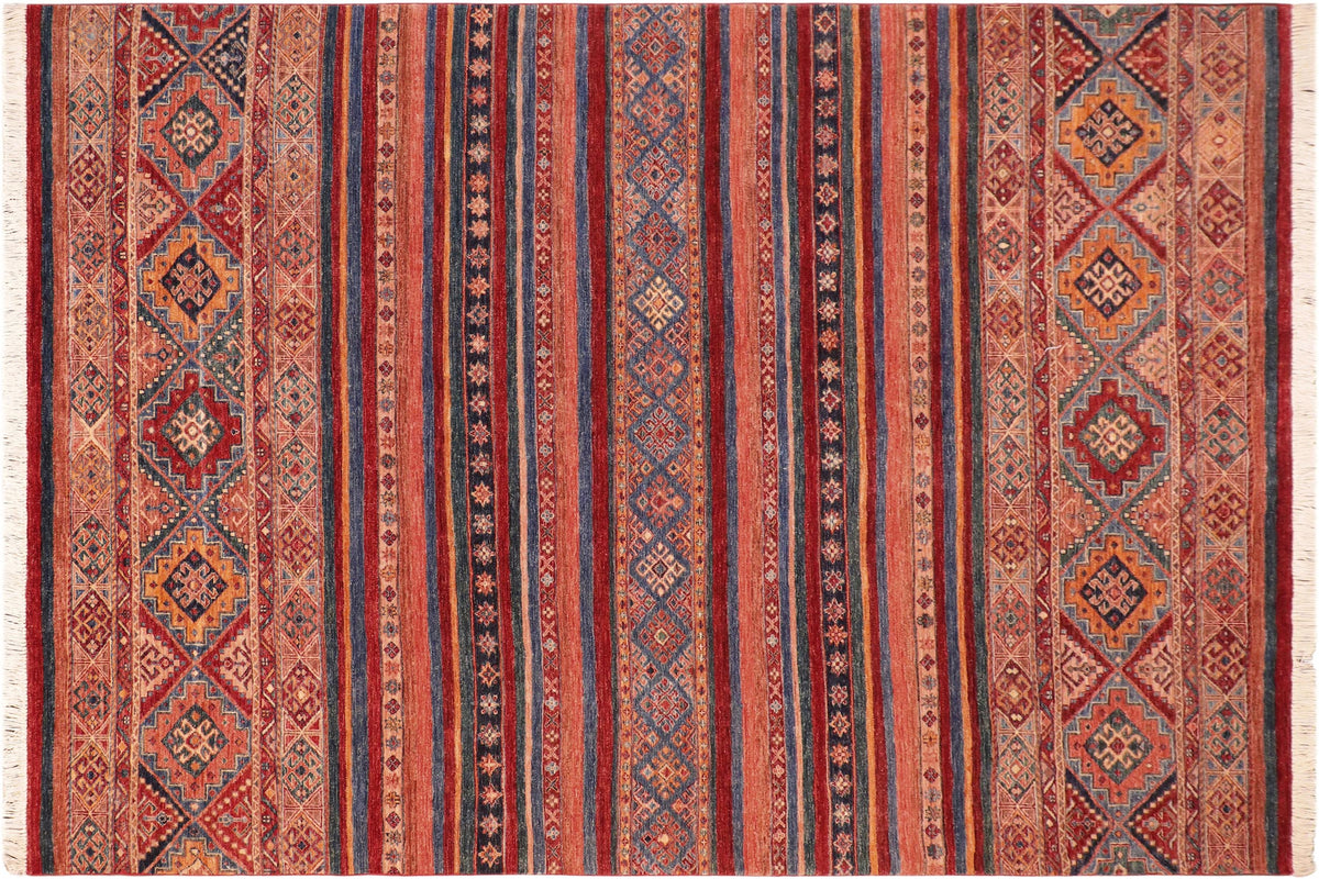 handmade Geometric Kurjean Red Blue Hand Knotted RECTANGLE 100% WOOL area rug 7x10