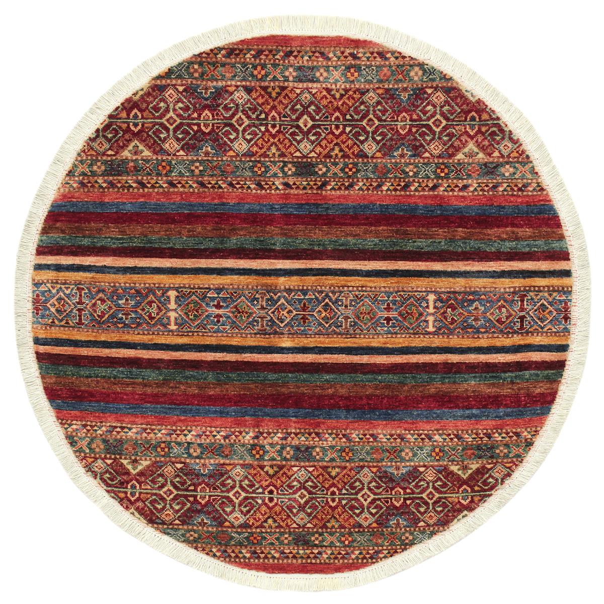 handmade Geometric Khurgeen Red Blue Hand Knotted ROUND 100% WOOL area rug 4x4