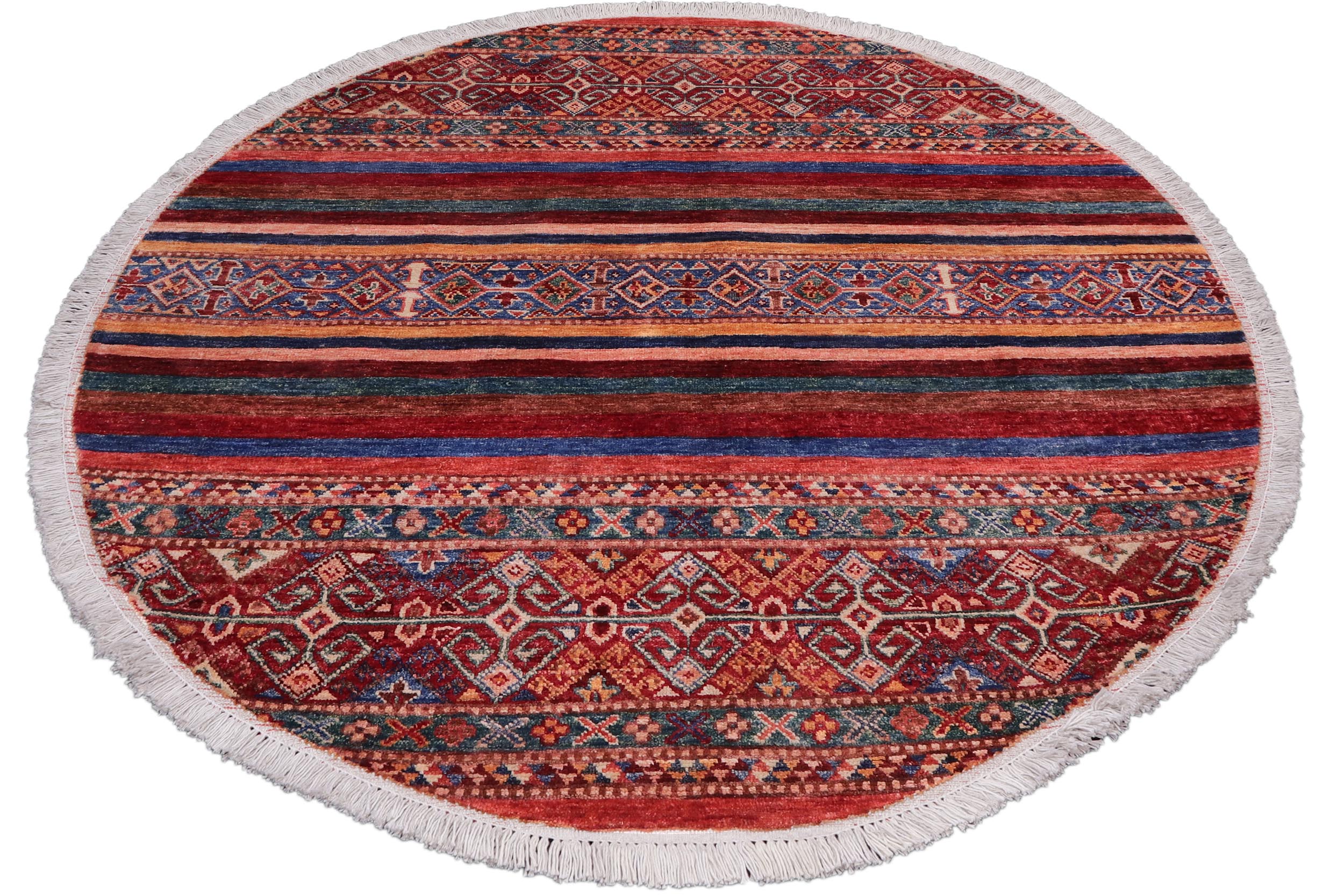 handmade Geometric Kurjean Red Blue Hand Knotted ROUND 100% WOOL area rug 4x4