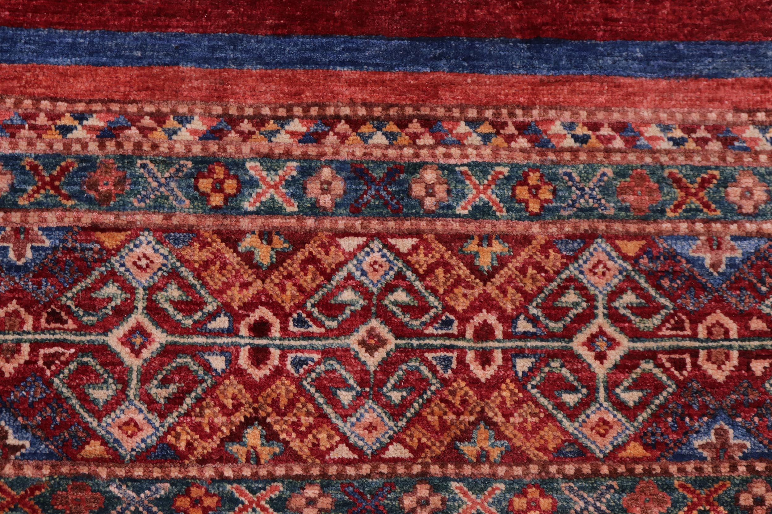 handmade Geometric Kurjean Red Blue Hand Knotted ROUND 100% WOOL area rug 4x4