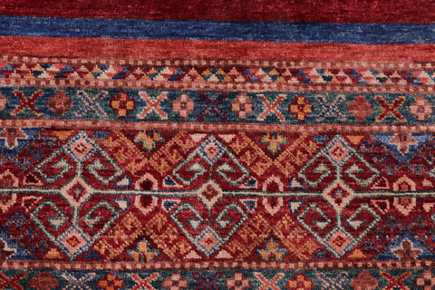 handmade Geometric Kurjean Red Blue Hand Knotted ROUND 100% WOOL area rug 4x4