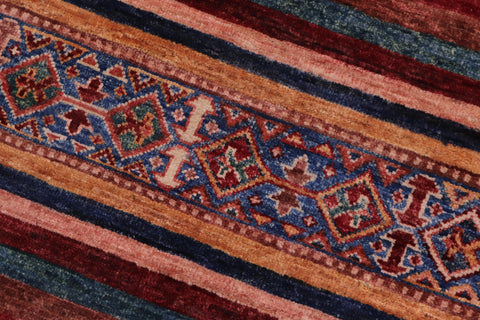 handmade Geometric Kurjean Red Blue Hand Knotted ROUND 100% WOOL area rug 4x4