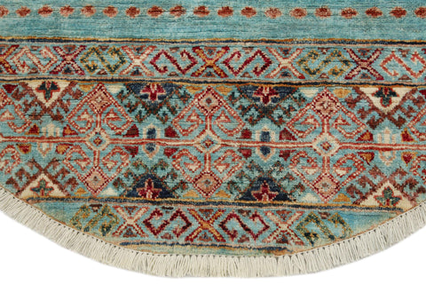 handmade Geometric Kurjean Blue Gold Hand Knotted ROUND 100% WOOL area rug 3x3