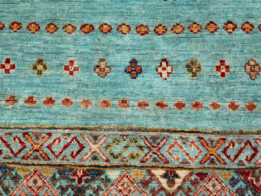 handmade Geometric Khurgeen Blue Gold Hand Knotted ROUND 100% WOOL area rug 3x3