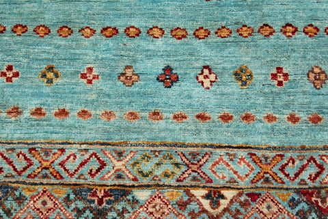 handmade Geometric Kurjean Blue Gold Hand Knotted ROUND 100% WOOL area rug 3x3