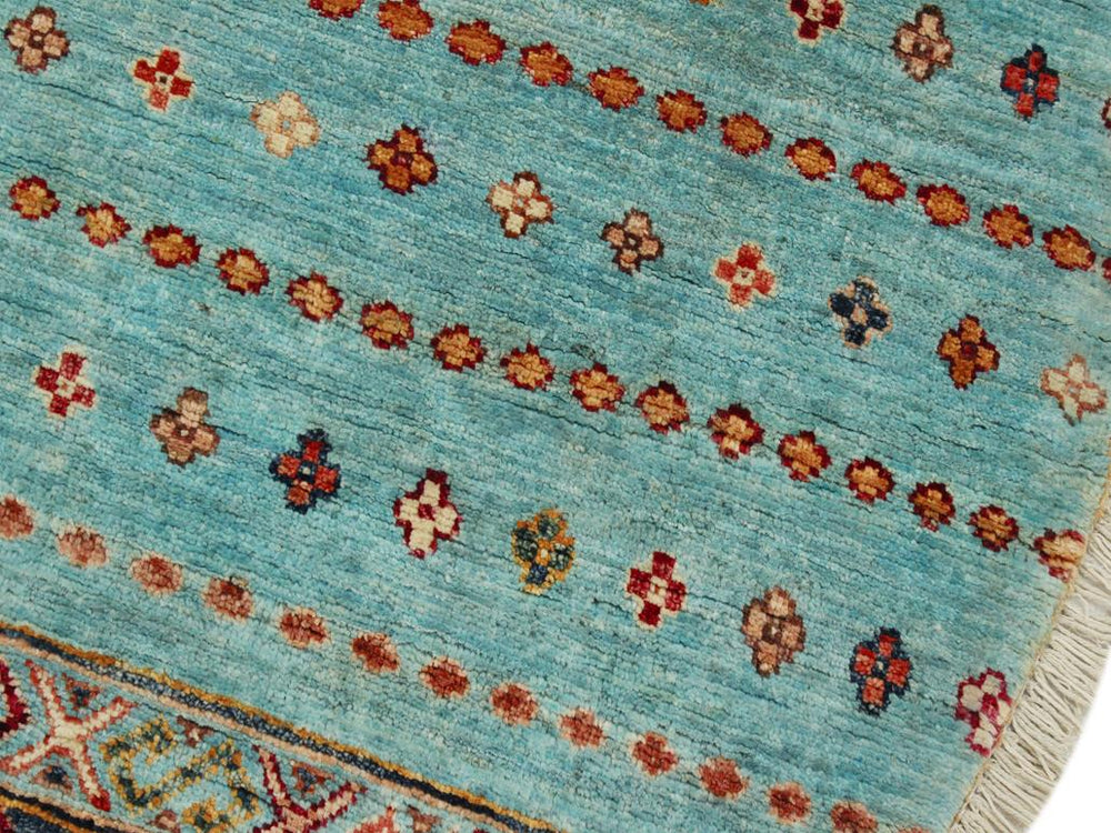 handmade Geometric Khurgeen Blue Gold Hand Knotted ROUND 100% WOOL area rug 3x3