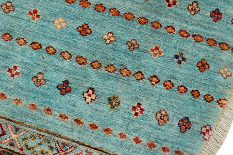 handmade Geometric Kurjean Blue Gold Hand Knotted ROUND 100% WOOL area rug 3x3