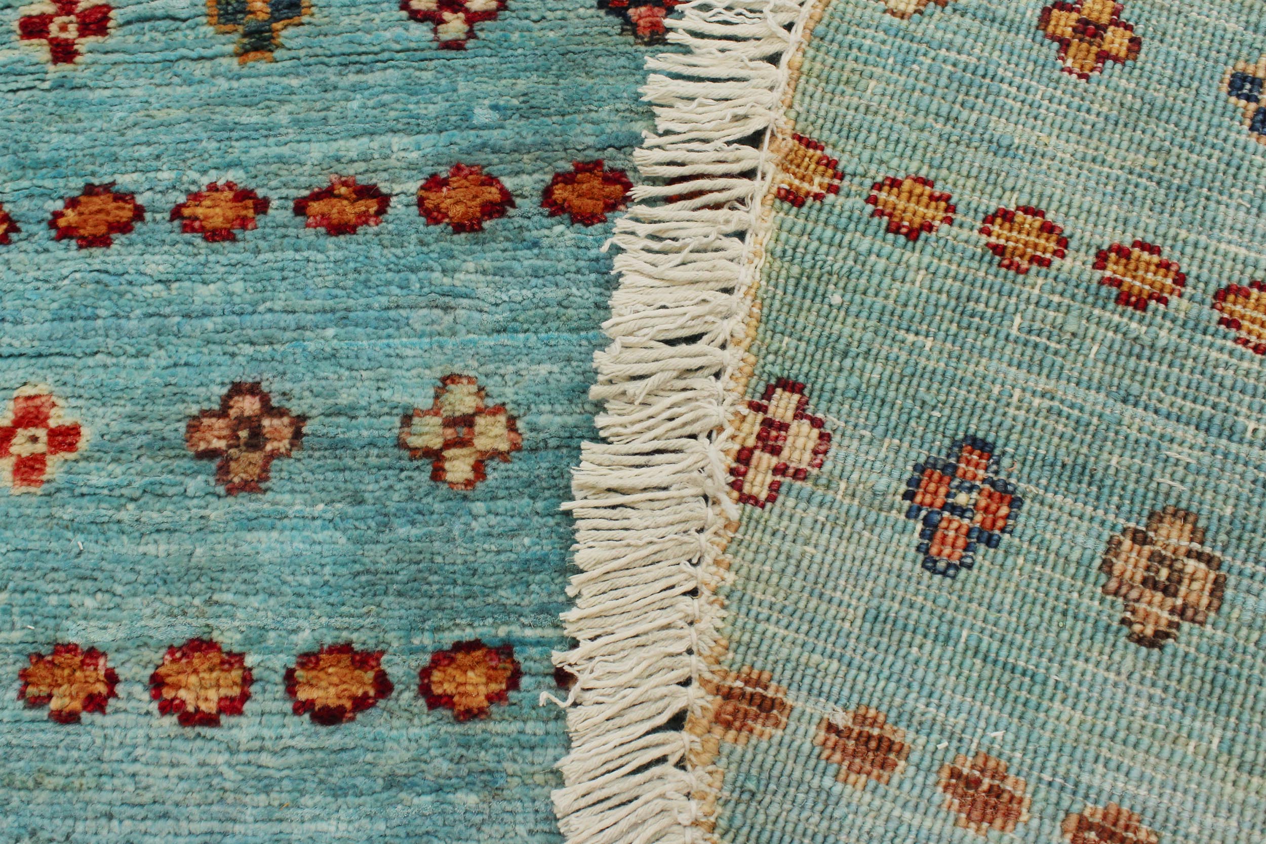 handmade Geometric Kurjean Blue Gold Hand Knotted ROUND 100% WOOL area rug 3x3