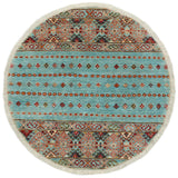 handmade Geometric Khurgeen Blue Gold Hand Knotted ROUND 100% WOOL area rug 3x3