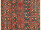 handmade Geometric Khorgeen Green Orange Hand Knotted RECTANGLE 100% WOOL area rug 4x6