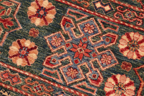 handmade Geometric Kurjean Green Orange Hand Knotted RECTANGLE 100% WOOL area rug 4x6