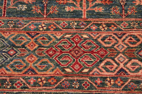 handmade Geometric Kurjean Green Orange Hand Knotted RECTANGLE 100% WOOL area rug 4x6