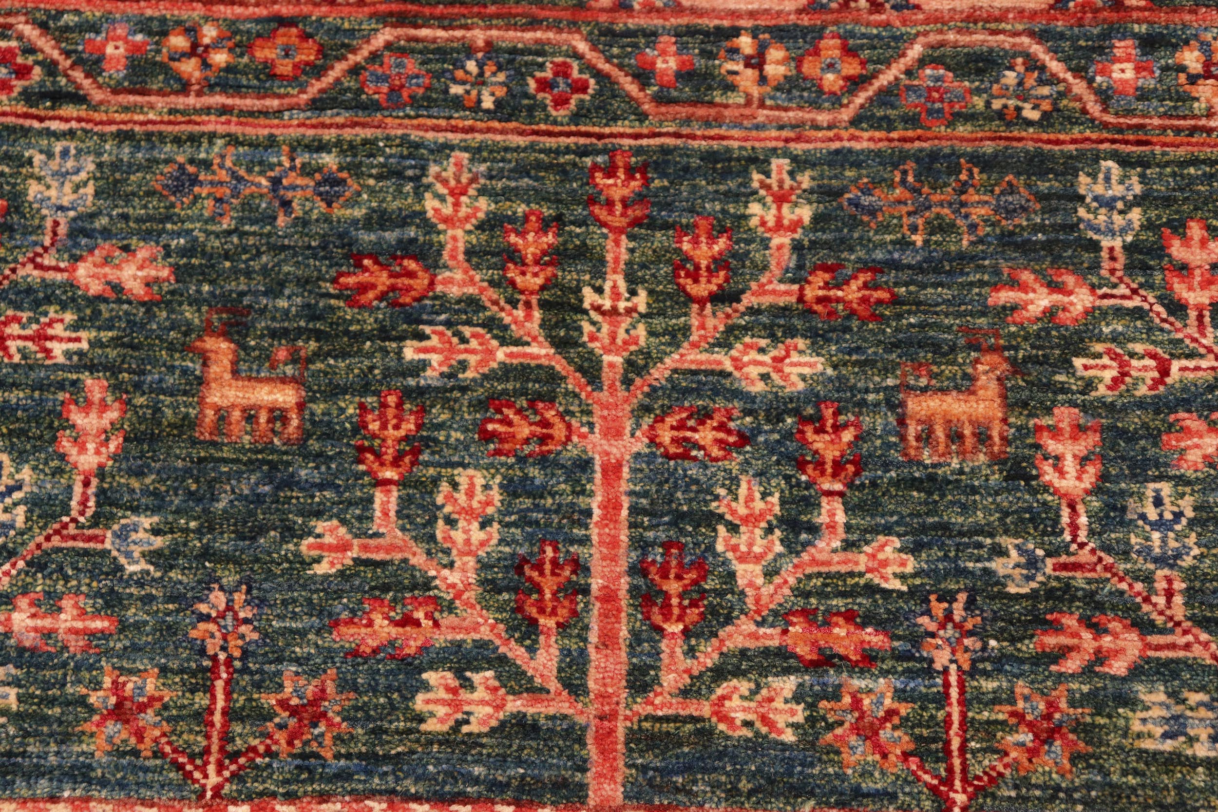 handmade Geometric Kurjean Green Orange Hand Knotted RECTANGLE 100% WOOL area rug 4x6