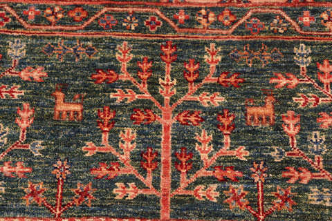 handmade Geometric Kurjean Green Orange Hand Knotted RECTANGLE 100% WOOL area rug 4x6