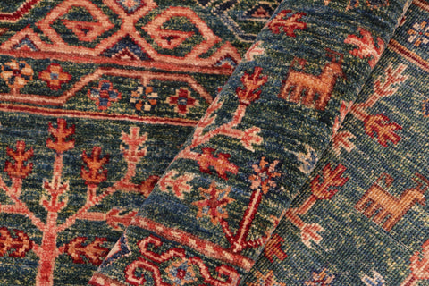 handmade Geometric Kurjean Green Orange Hand Knotted RECTANGLE 100% WOOL area rug 4x6