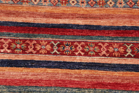 handmade Geometric Kurjean Red Blue Hand Knotted RECTANGLE 100% WOOL area rug 4x6