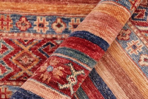 handmade Geometric Kurjean Red Blue Hand Knotted RECTANGLE 100% WOOL area rug 4x6