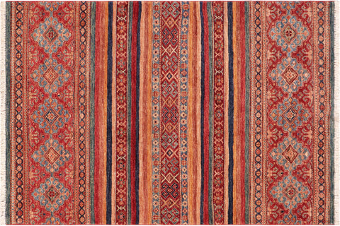 handmade Geometric Kurjean Red Blue Hand Knotted RECTANGLE 100% WOOL area rug 4x6