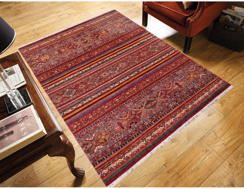 handmade Geometric Kurjean Red Blue Hand Knotted RECTANGLE 100% WOOL area rug 6x8