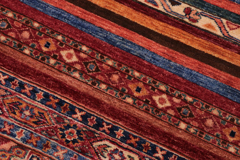 handmade Geometric Kurjean Red Blue Hand Knotted RECTANGLE 100% WOOL area rug 6x8