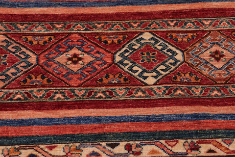 handmade Geometric Kurjean Red Blue Hand Knotted RECTANGLE 100% WOOL area rug 6x8