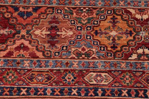 handmade Geometric Kurjean Red Blue Hand Knotted RECTANGLE 100% WOOL area rug 6x8