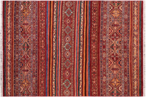 handmade Geometric Kurjean Red Blue Hand Knotted RECTANGLE 100% WOOL area rug 6x8