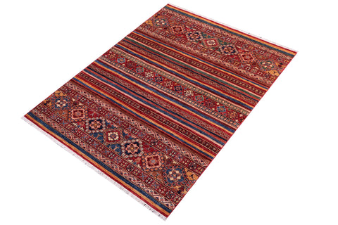 handmade Geometric Kurjean Red Blue Hand Knotted RECTANGLE 100% WOOL area rug 5x6