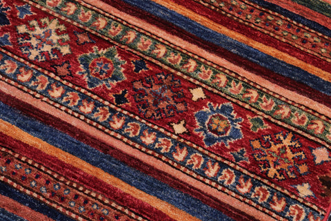 handmade Geometric Kurjean Red Blue Hand Knotted RECTANGLE 100% WOOL area rug 5x6