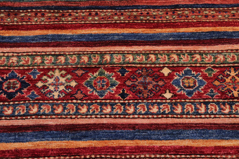 handmade Geometric Kurjean Red Blue Hand Knotted RECTANGLE 100% WOOL area rug 5x6