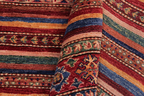 handmade Geometric Kurjean Red Blue Hand Knotted RECTANGLE 100% WOOL area rug 5x6