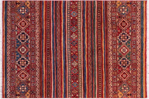 handmade Geometric Kurjean Red Blue Hand Knotted RECTANGLE 100% WOOL area rug 5x6