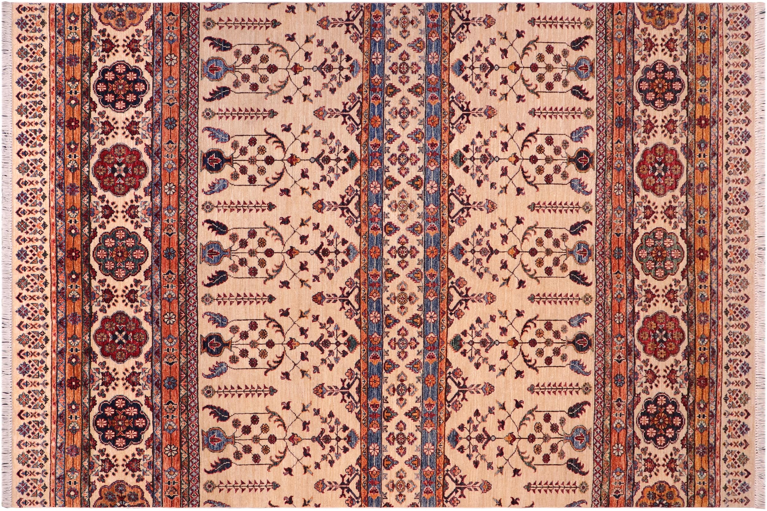 handmade Geometric Kurjean Beige Blue Hand Knotted RECTANGLE 100% WOOL area rug 6x7