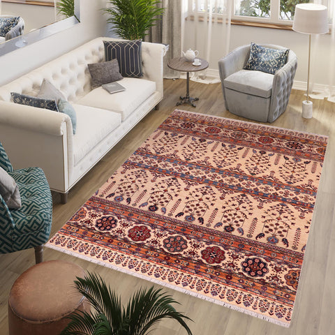 handmade Geometric Kurjean Beige Blue Hand Knotted RECTANGLE 100% WOOL area rug 6x7