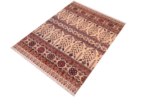 handmade Geometric Kurjean Beige Blue Hand Knotted RECTANGLE 100% WOOL area rug 6x7