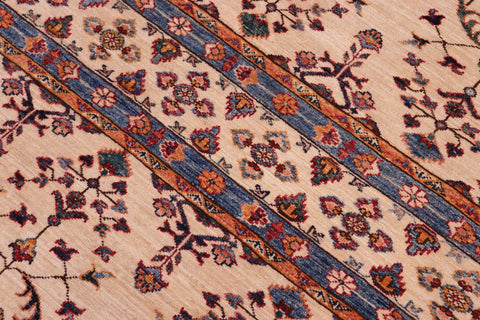 handmade Geometric Kurjean Beige Blue Hand Knotted RECTANGLE 100% WOOL area rug 6x7